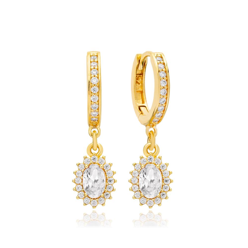 925 Silver Ear Needle White Crystal Gold Earrings for Women Luxury Water drop/Heart/Flower Pendant Earring Fine Jewelry