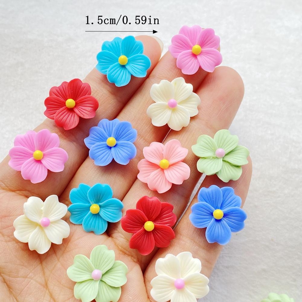 50 Stück Niedliche Mini Bunte Blumen Nail Art Harz Designer Anhänger DIY Bastelartikel für Nägel 3D Dekorationen Schmuck