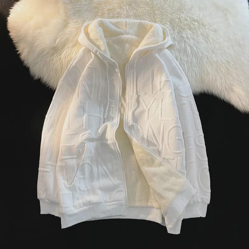 Men's Lambskin Hooded Sweatshirt - Japanese Trend Streetwear, Loose Fit, Hong Kong Style, All-Season Long-Sleeve Jacket