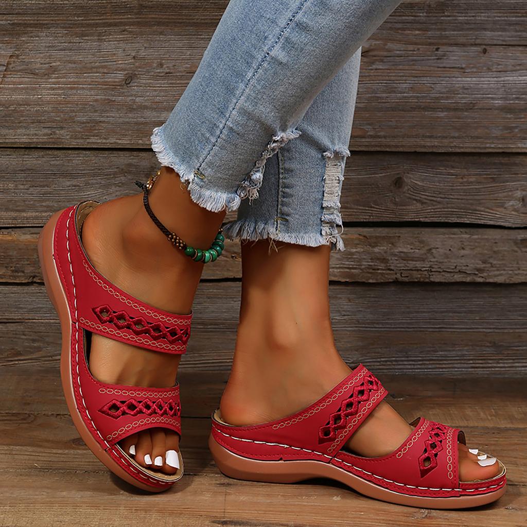 Chain Sandals For Women Women Summer Solid Color Slip Casual Open Toe Wedges Soft Bottom Breathable Chaussures Femmes éLéGantes
