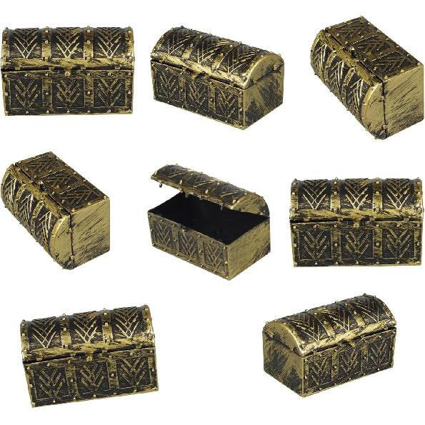 8 Pcs Miniature Pirate Treasure Chests Box, Mini Vintage Pirate Jewelry Storage Box, Party Supplies Decor Store Gold Coins Gems, Plastic Kids Pirate