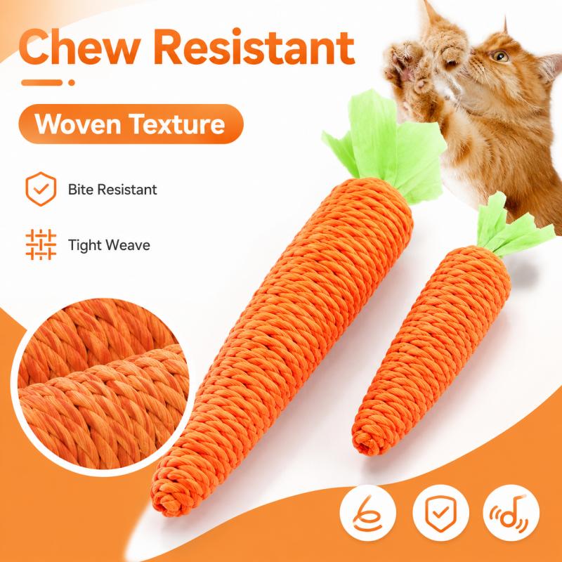 Cat Toy Carrot Sound Pet Products Bite Resistant Paper Rope Scratcher Clean Teeth Interactive Play Cat Carrot Chew Toy for Cat