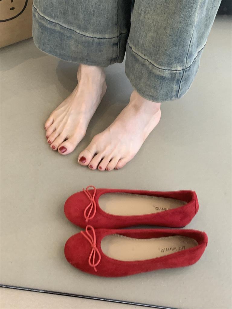 Gentle Fairy Ballet Single Shoes 2025 French Retro Elegant Suede Bow Round Head Light Mouth Soft Sole Evening Shoes