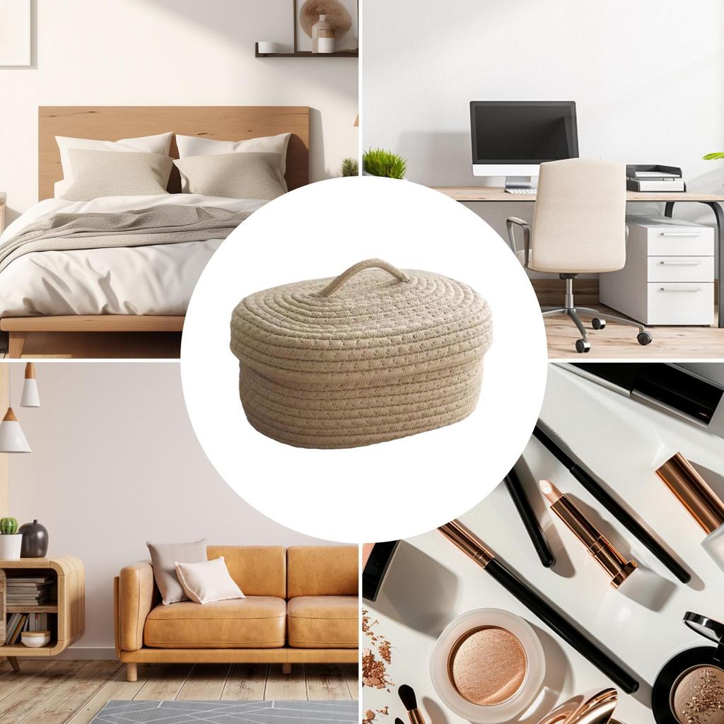 Woven Storage Basket Woven Organizer Box With Lid For Sewing Tools Large Nursery Storage Box For Phones Towel Sewing Tools