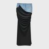 Modern Deconstructed High-Waist Black Pleated Denim Skirt with Spliced Design for Women