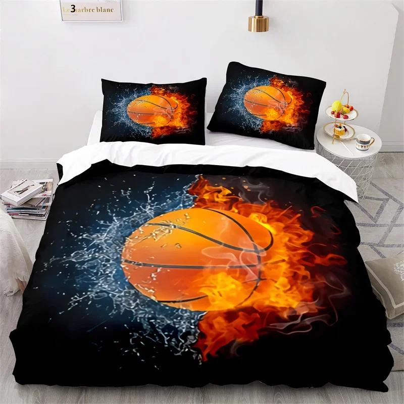 Boys Basketball Sports Theme Ball Comfortable Duvet Quilt Cover Pillowcase Bedding Set Children Bedroom Decoration Home Textile
