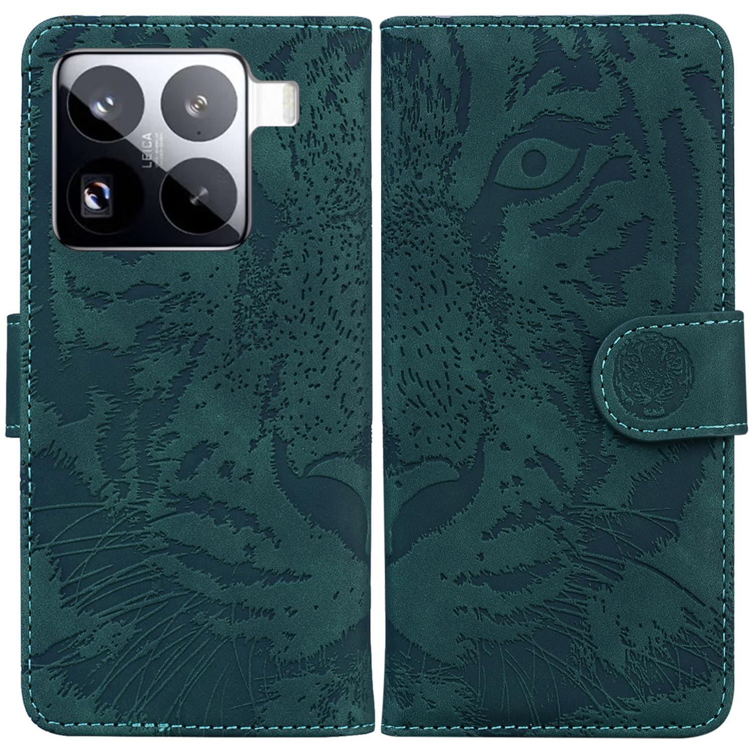 

For Xiaomi 15 Pro Case Tiger Imprint Leather Wallet Phone Cover Green