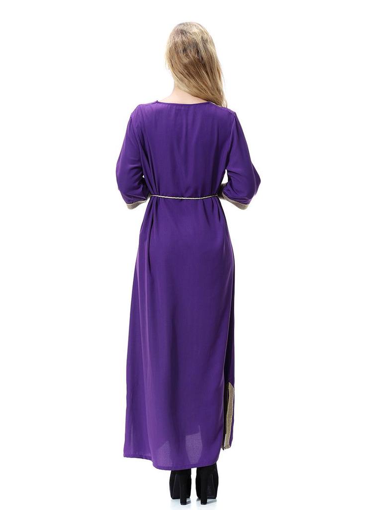 Damen Kurzarm Gold Floral Langes Kleid, TH920