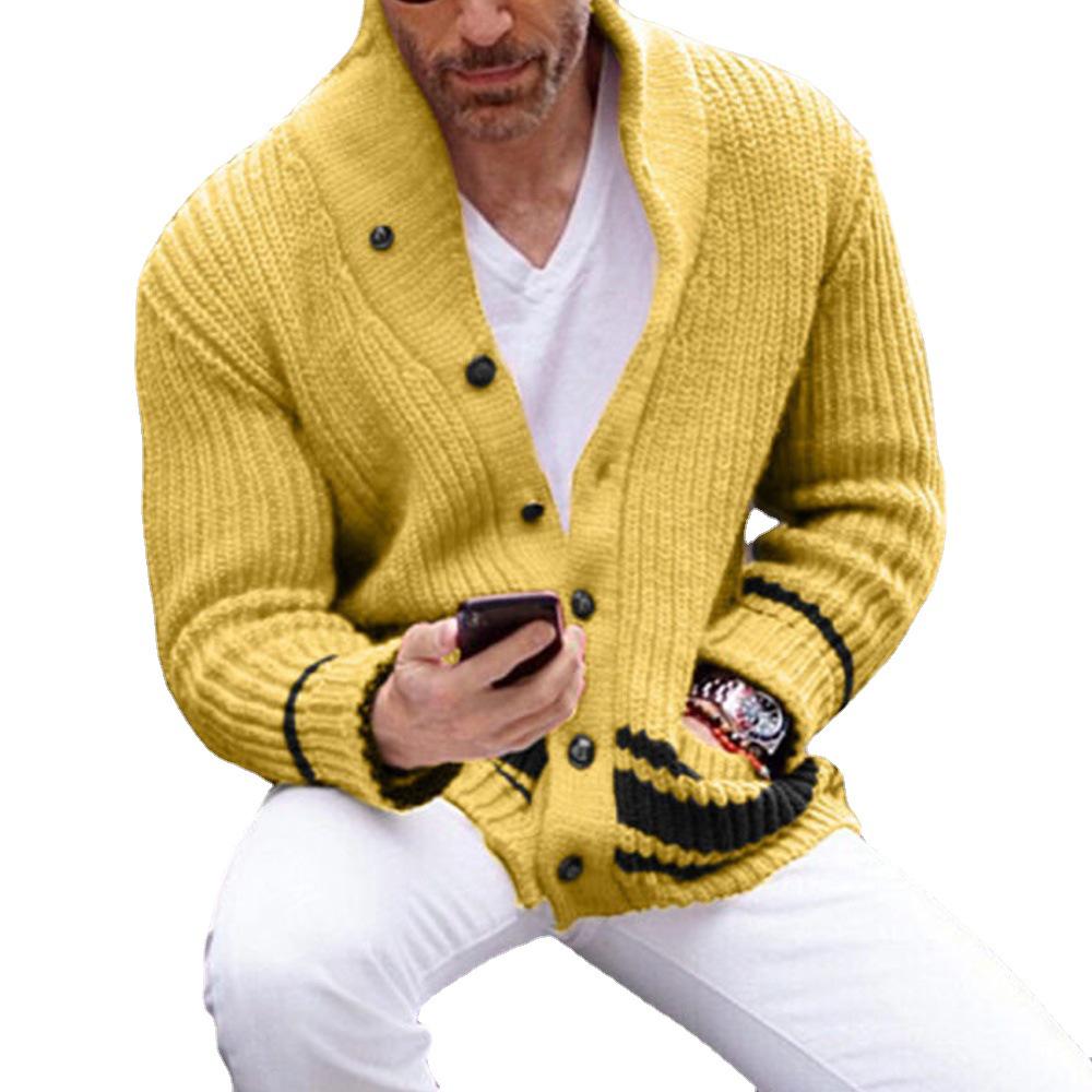 2024 Autumn Men's Casual Solid Color Half-High Collar Button Sweater