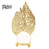 Light Refraction Ornament Faux Crystal Ball with Gold Leaf Stand, Metal Statue Clear Sphere Transparent Decorative for Office, Bedroom, Entryway,