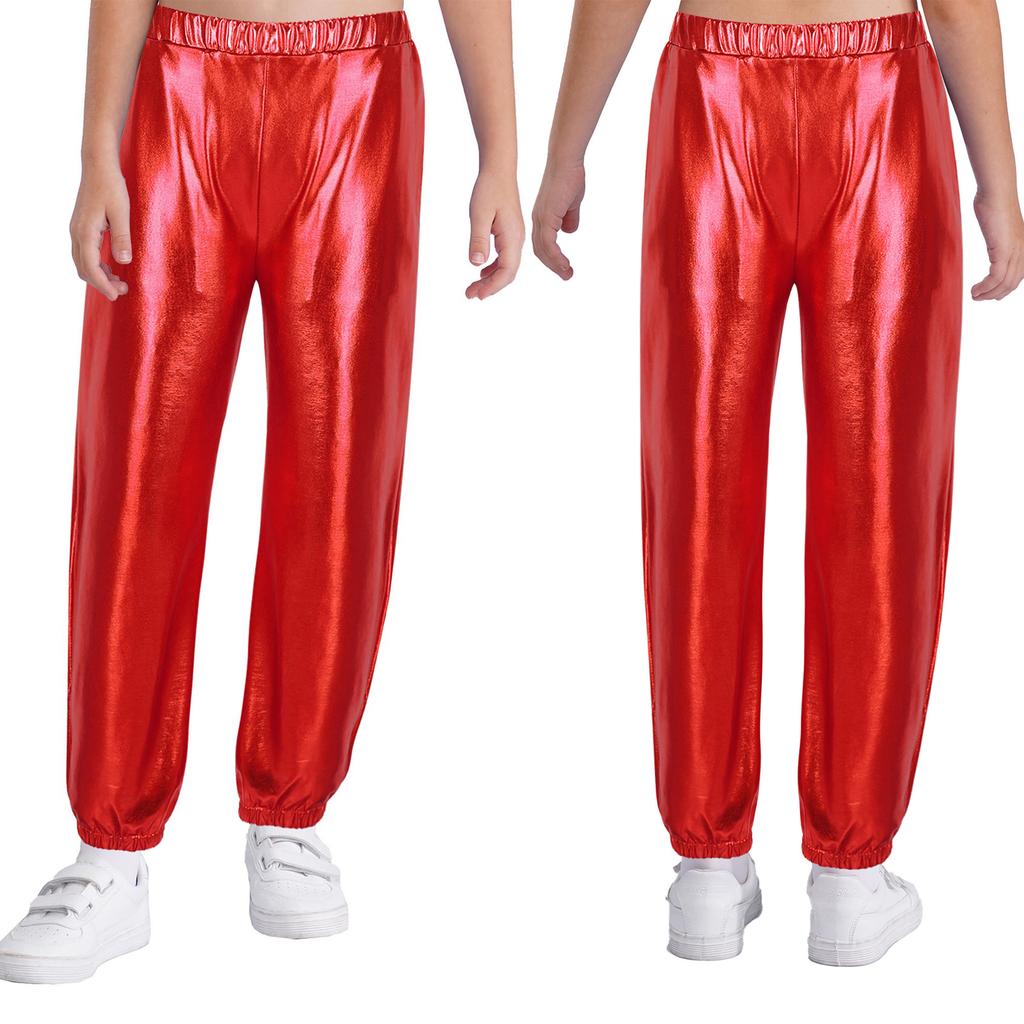 Kinder Mädchen Shiny Metallic Dance Hosen Elastische Hohe Taille Hip Hop Hosen Streetwear Dancewear