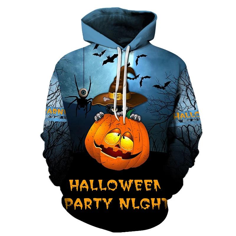 Autumn 3D Horror Pattern Printed Hoodies Fashionable Casual Sports Long Sleeved Men's Hooded Sweatshirts