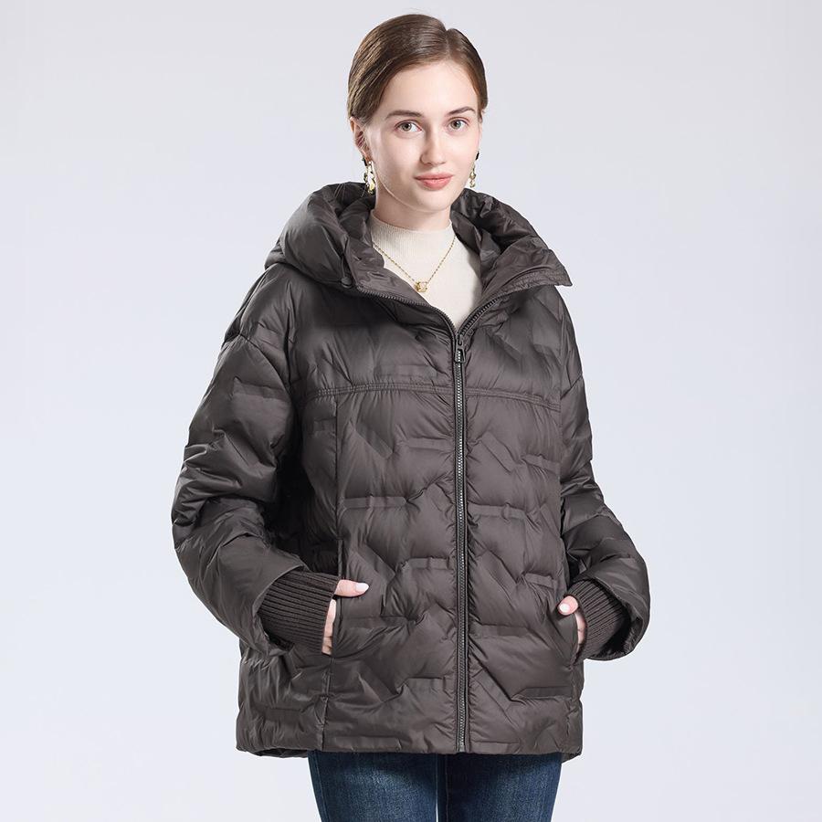 Autumn and winter new fashion hooded pressure glue fashion threaded cuffs white duck down jacket women's short coat tide