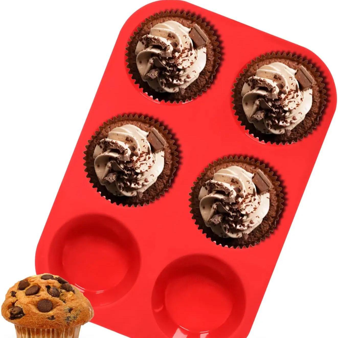 Silicone Muffin Pan - 6 Cups Non-Stick Cupcake Molds, Food Grade Silicone Baking Tray for Making Egg Muffin, CupcakeRandom Color