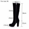 Damen Winterstiefel Mode Flock Knight Kniehohe Stiefel Frauen Schwarz Dicke High Heels Reißverschluss Runde Zehen Damen Schuhplattform
