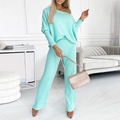 2 Pcs/Set Women Top Pants Set Round Neck Long Sleeves Sweatshirt Elastic Waist Wide Leg Sweatpants Sport Outfit Autumn Casual Tracksuit