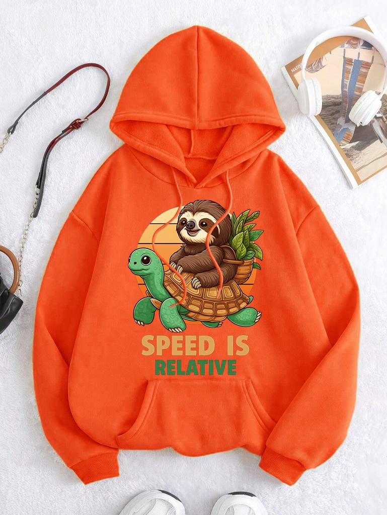 Speed Is Relative Turtle Sloth Prints Women Hoody Soft Fleece Hoodies Hip Hop Street Clothes Casual Multicolor Y2K Sportswear
