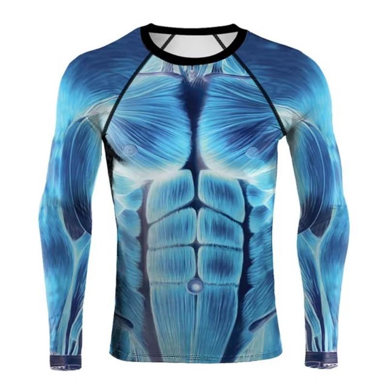 Muscle Tattoo Mens Compression T-shirts Long Sleeve Wolf Dragon Sportswear Rashguard Fitness Gym Tops Tees Streetwear