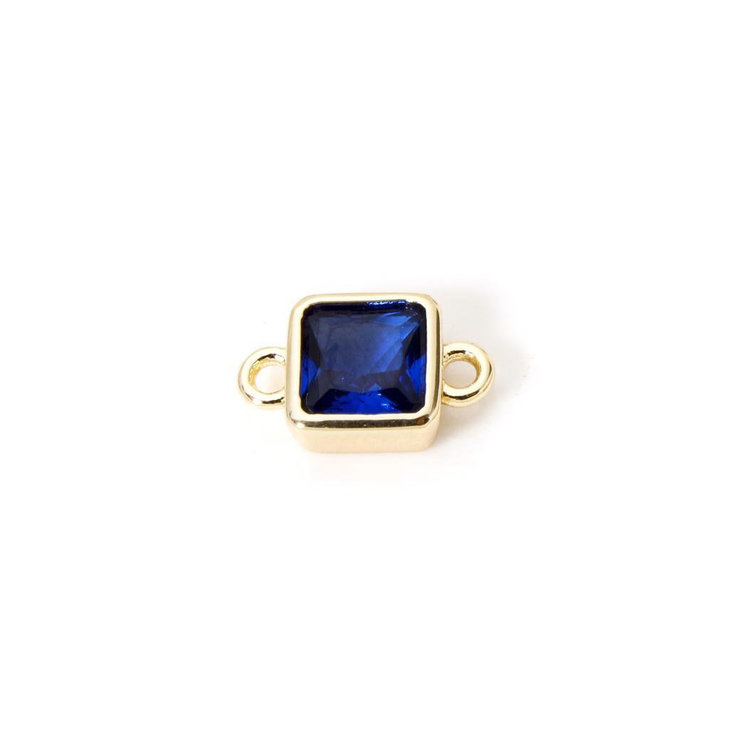 2 PCs Brass Birthstone Connectors Charms Pendants 18K Real Gold Plated Square For Bracelet Necklace DIY Jewelry Making12mm X 7mm
