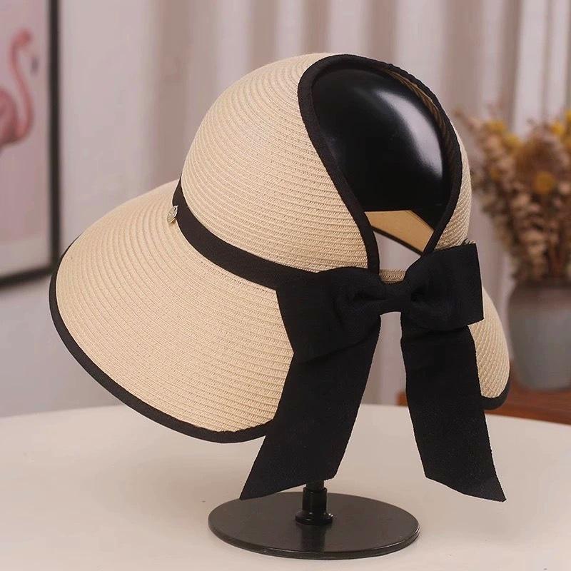 

Japanese Summer Vacation With Large Eaves, Sun Protection, Sun Shading, Grass Weaving, UV Protection, Foldable Top Hat, Bow Hat Adult 56-58cm off білий колір
