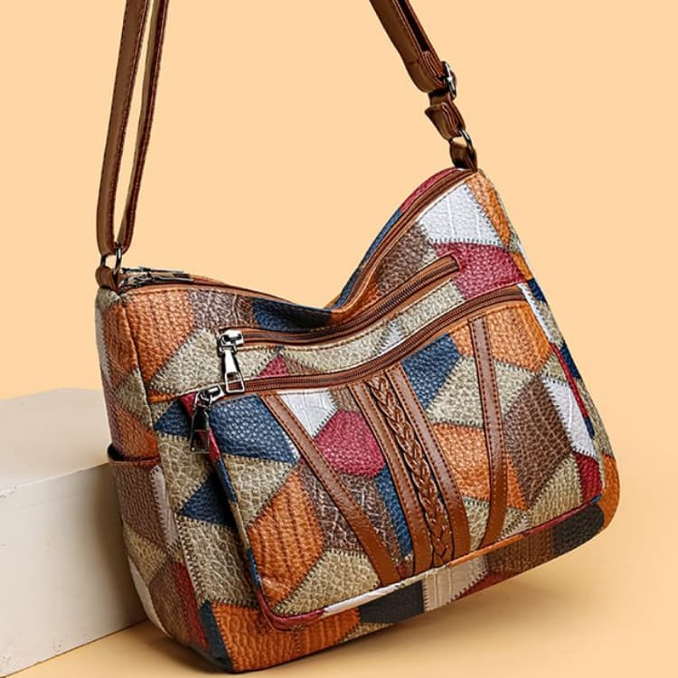 Damen Messenger-Tasche Schultertasche aus PU-Leder-Patchwork