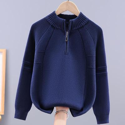 Maglione a mezza zip in maglia foderato in pile da ragazzo - Stile Autunno/Inverno