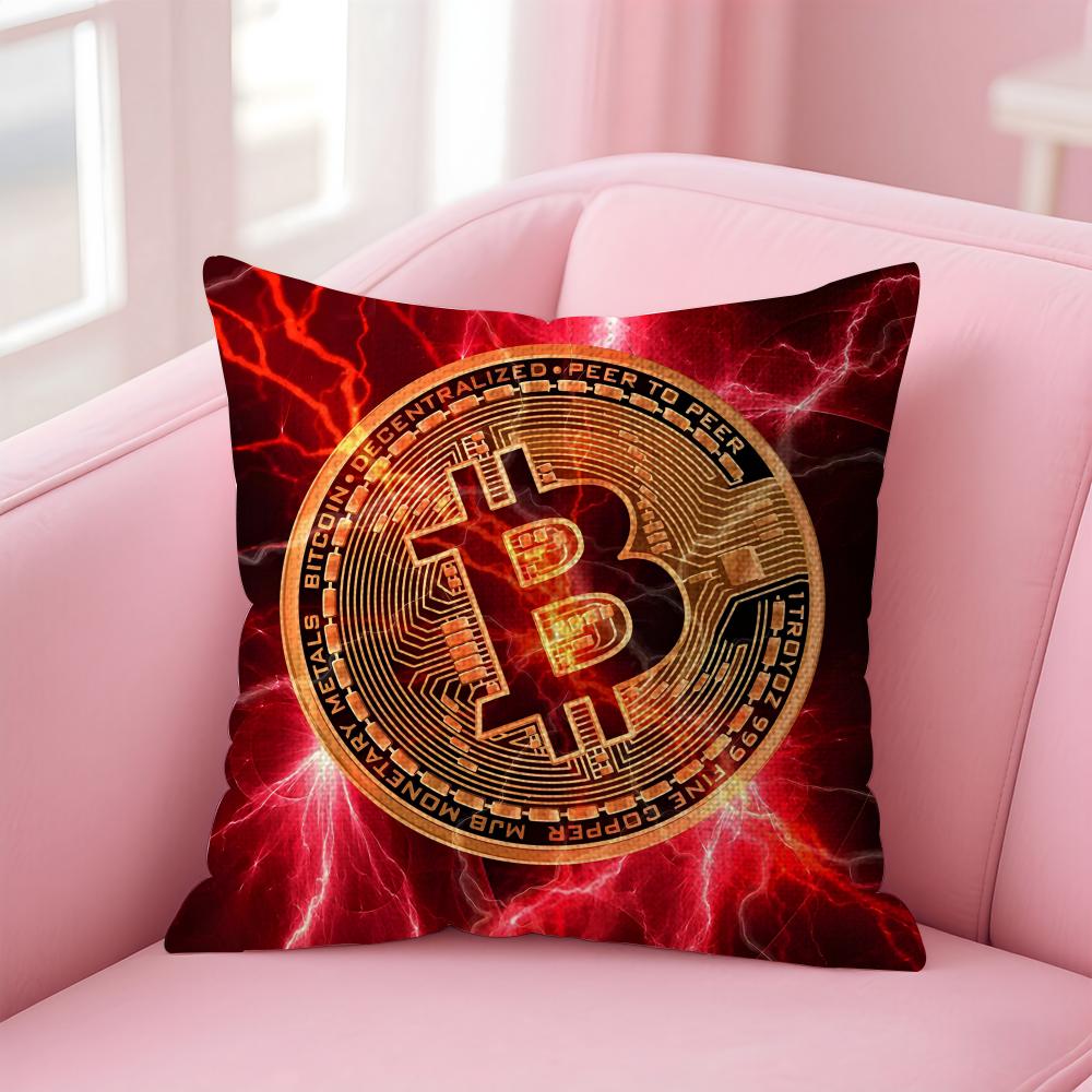 Cool Bitcoin Cushion Cover Natural Linen Pillow Case DoubleSided Print Decorative Sofa Pillowcase Home Decor Gift