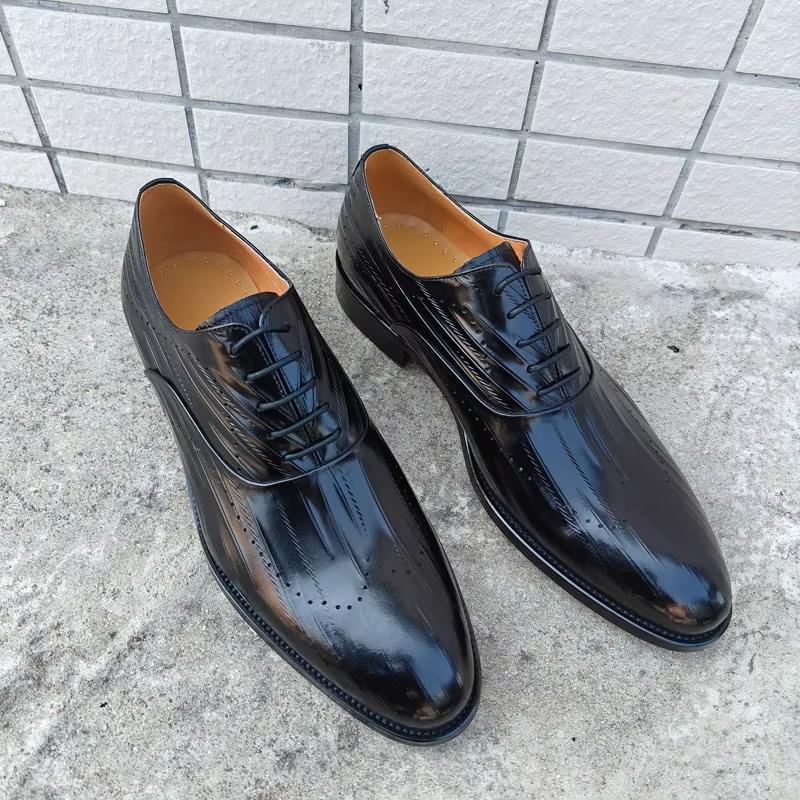 Fashion High-end Genuine Leather Dress Shoes Men's Black Oxford Shoes Anti-Slippery Lace-Up Soft Feature for Autumn and Winter Parties