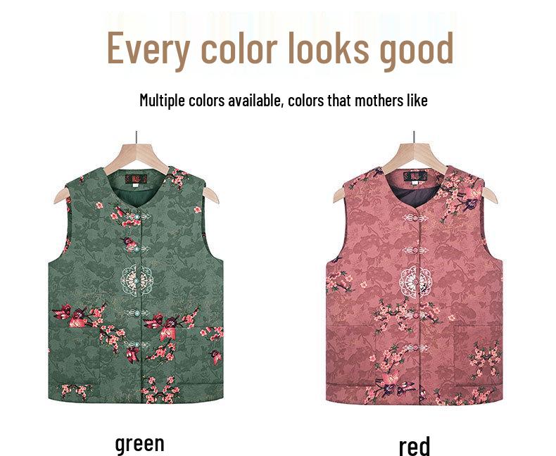 Elderly Women's Sleeveless Cardigan - Plus Size Grandma Vest for Spring/Autumn