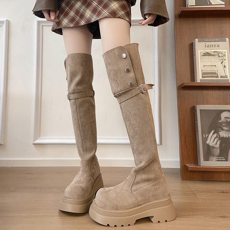 Small Man Height Increase Over Knee High Boots Women's 2025 Autumn New Retro Square Heel Thick Sole Thin Sleeve Fashion Boots