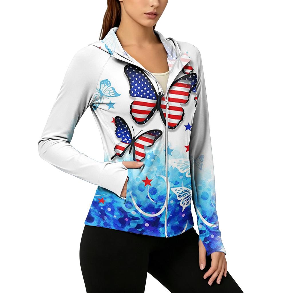 Women's Zip Up Hooded Long Sleeve Jacket with Festive Pattern & Pockets