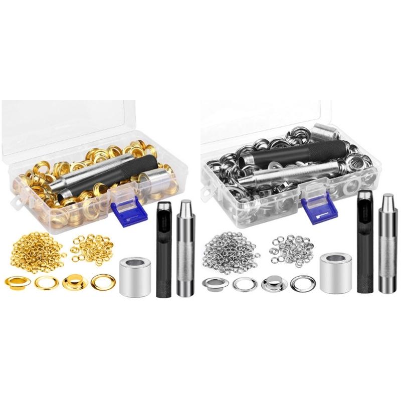 Metal Eyelets 12mm Grommet Tool Kits Eyelet Set with Storage Box Grommet Eyelets Washers Set for DIY Leather Craft