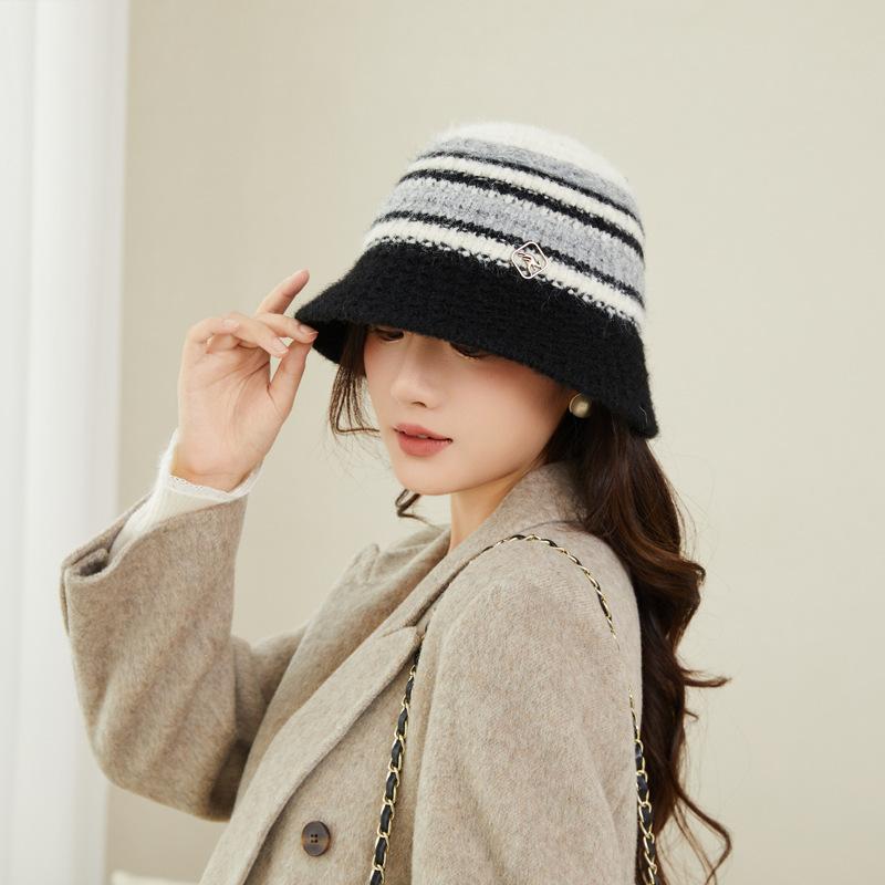 

Цветовая блокировка Панама Новая осенне-зимняя модная шляпа-рыбак Шляпа-ведро Элегантная и подчеркивающая лицо Защищающая от маленького лица и теплая шляпа One size