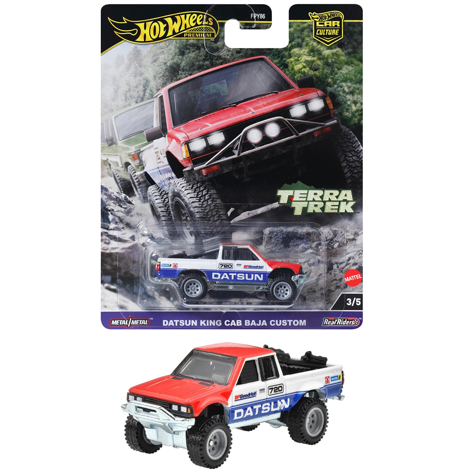

Hot Wheels Car Culture Terratrek Datsun King Cab Baja Кастомный автомобиль для возраста от 3 лет и HRV71 Игрушка, Красный, Вверх,