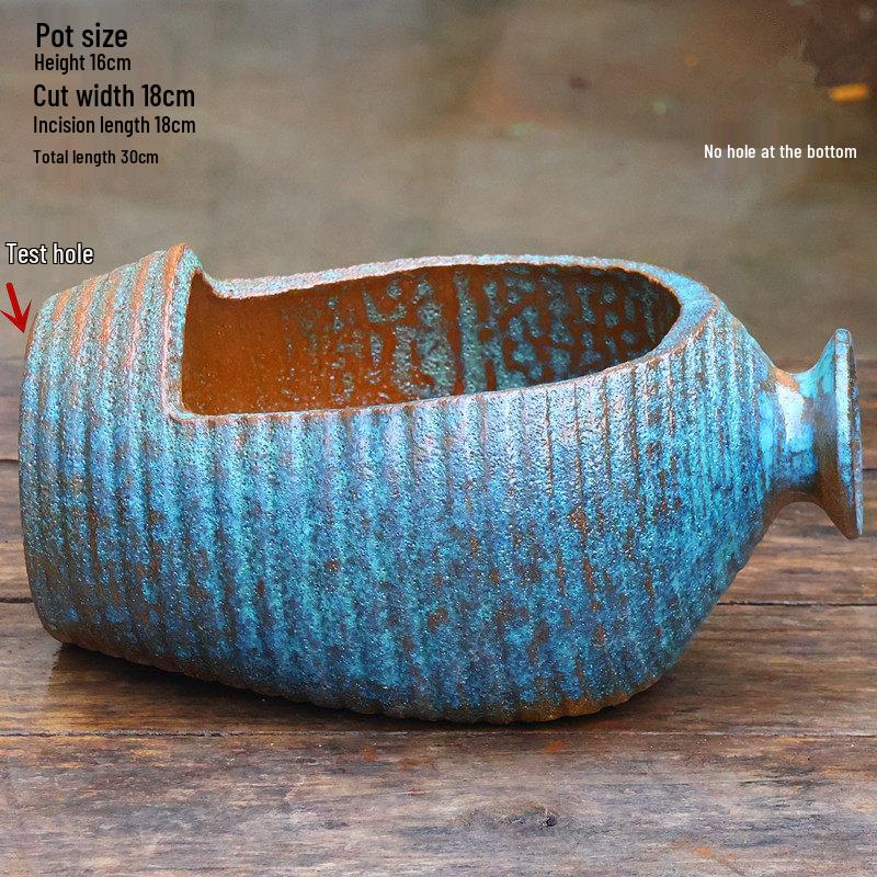 Large Retro Handmade Ceramic Planter for Succulents and Bougainvillea - Aged Coarse Pottery for Hotel and B&B Decor.