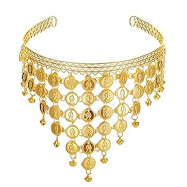 Womens Belly Dance Accessories Set with Hip Scarf Wrap Gold Coin Headband Belly Dance Necklace Earrings and Bracelets