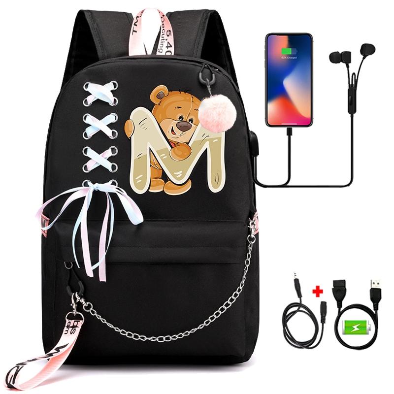 Batoh Little Bear s 26 anglickými písmeny pro děti Zpátky do školy pro chlapce Dívka Kreslená taška na knihy Kawaii Studentská školní taška