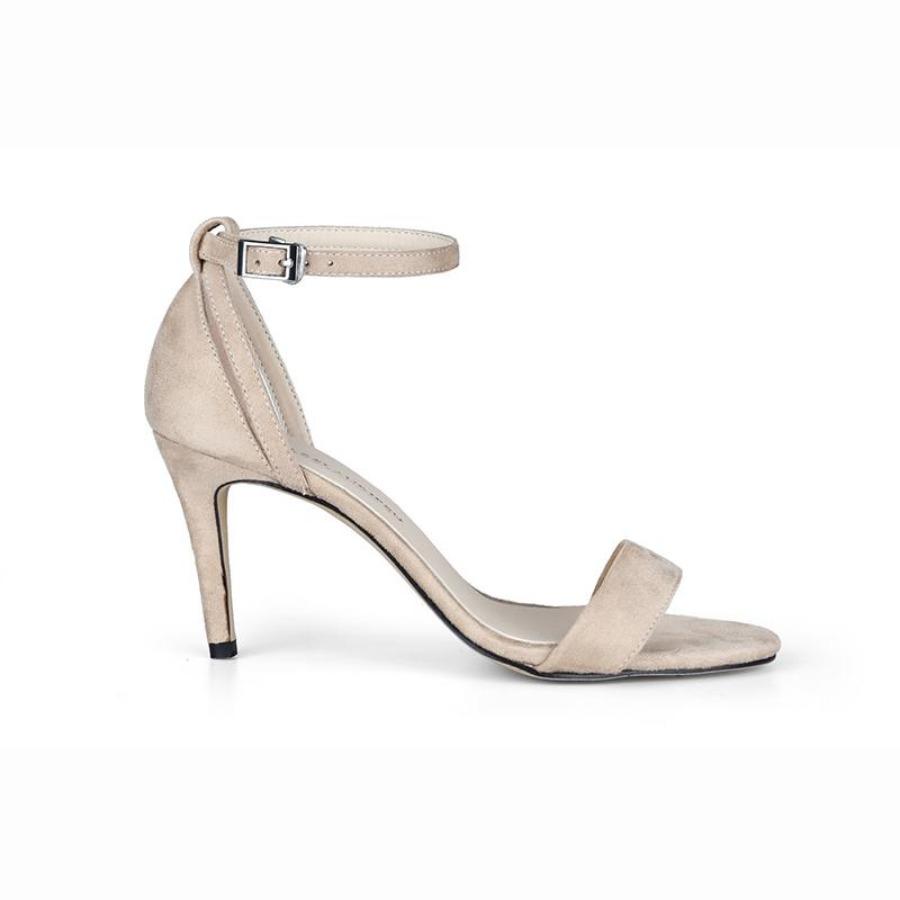 LOSLANDIFEN Modische Damen-Sandalen mit Knöchelriemen, für den Sommer, Büro, dünne High Heels, klassische Party-Schnalle, Pumps aus rotem Samt