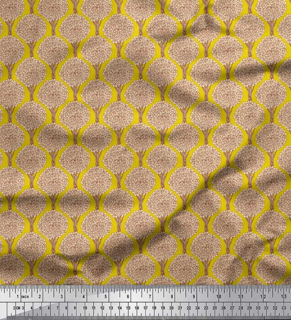 Soimoi Japan Crepe Satin Fabric Floral & Tree Print Fabric by the metre 42 Inch