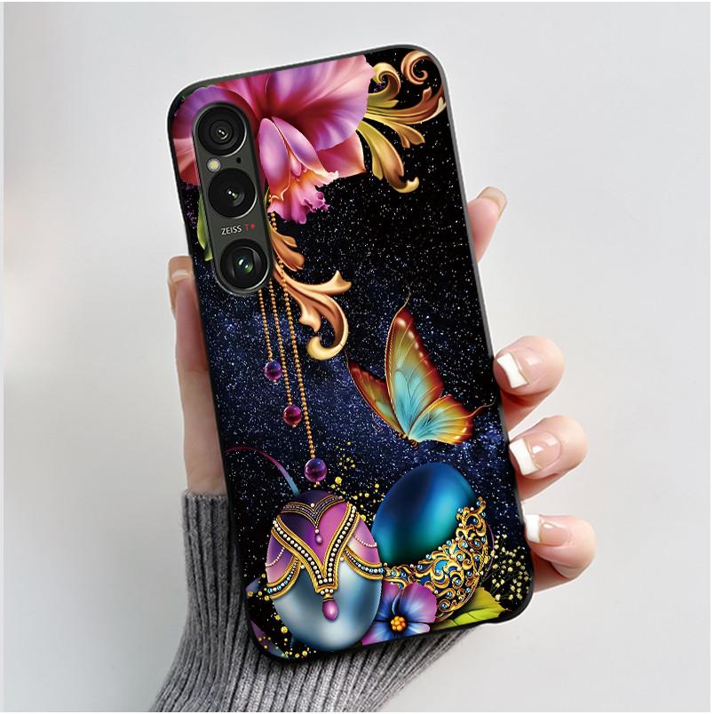 For Sony Xperia 1 VI VII Case Aesthetic Cute Cat Astronaut Soft Silicone Black TPU Back Cover Slim thin Shockproof Shell Fundas