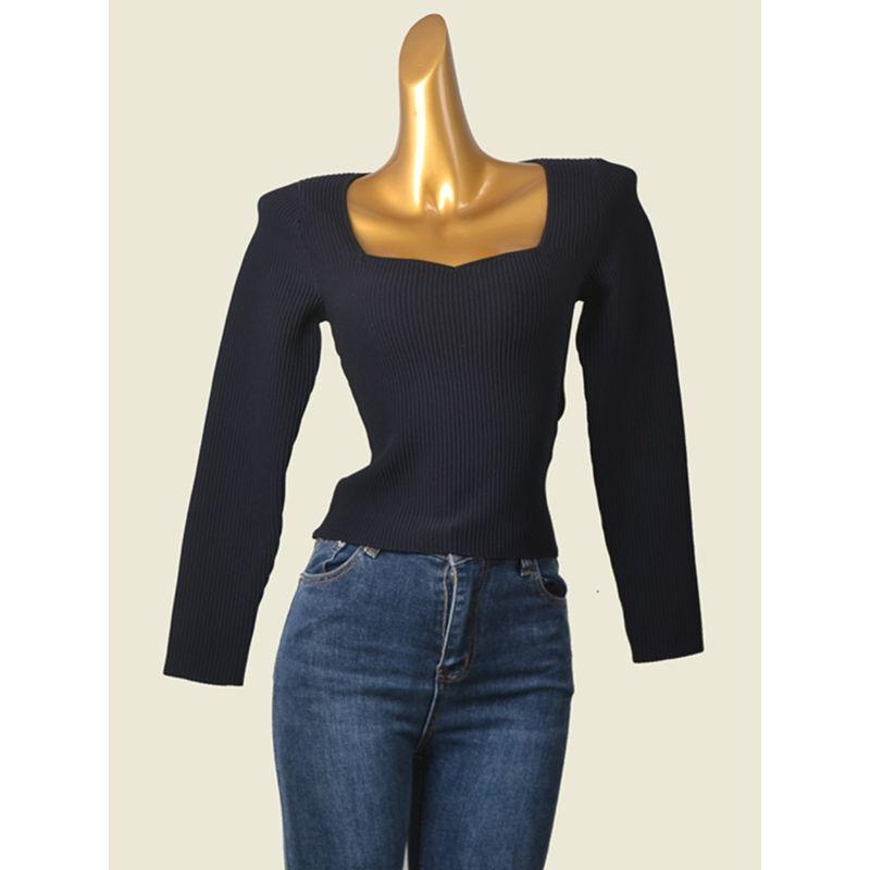 Foreign Trade Brand Water Drop Collar Bandage Knitted Top Western Style Gyaru Thread High Waist Long sleeve Inner wear Bottoming Shirt