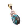 Natural Tibetan Turquoise Gemstone 925 Solid Silver Two Tone Pendant 1.75" u7v45