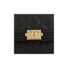 CHANEL 21K Winter Leboy  Gold Buckle  Diamond Pattern  Snap Closure  Textured Litchi Leather  Top Handle Bag  Card Holder  Wallet  Women's  Black