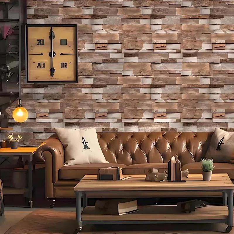 Vintage 3D Brick Wall Sticker Thickened Self Adhesive Faux Stone Panel for Industrial Cafe Restaurant Background Decor