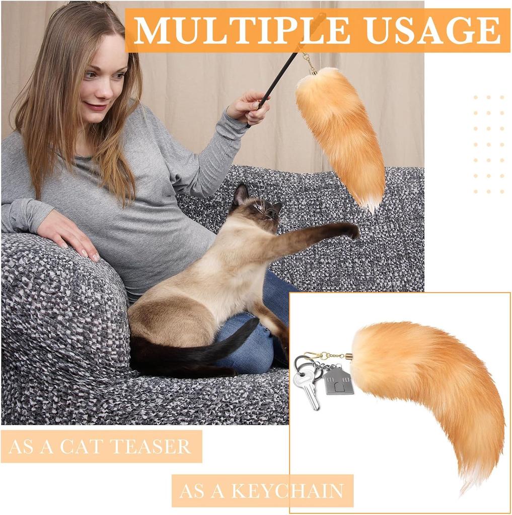 Echter Fuchsschwanz Schlüsselanhänger Wolfsschwanz Pelz Quaste Schönes Accessoire Länge 40 cm Autoschlüsselanhänger für Damen Ketten Geschenke
