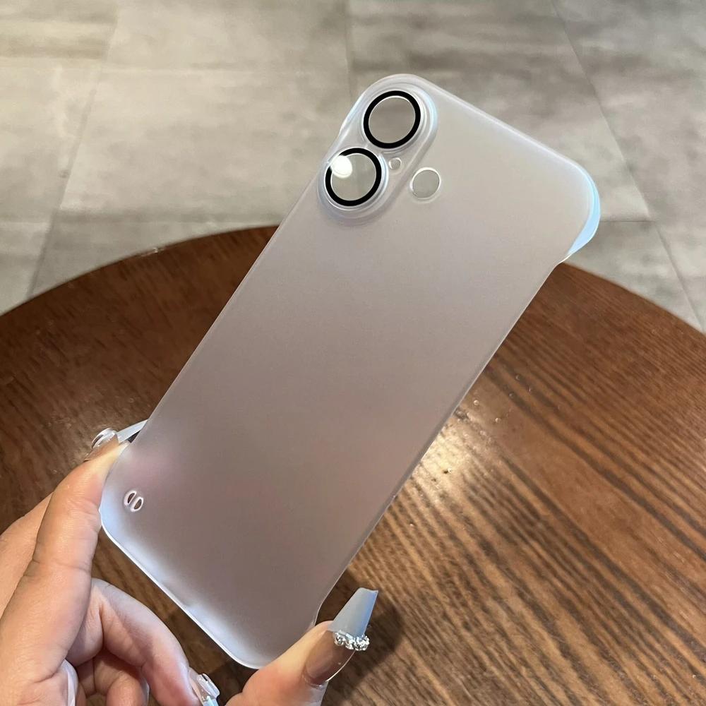 

Ультратонкий матовый чехол для iPhone 16 15 14 13 Pro Max, защитное стекло для камеры, без рамки, чехол для ПК for iPhone 15