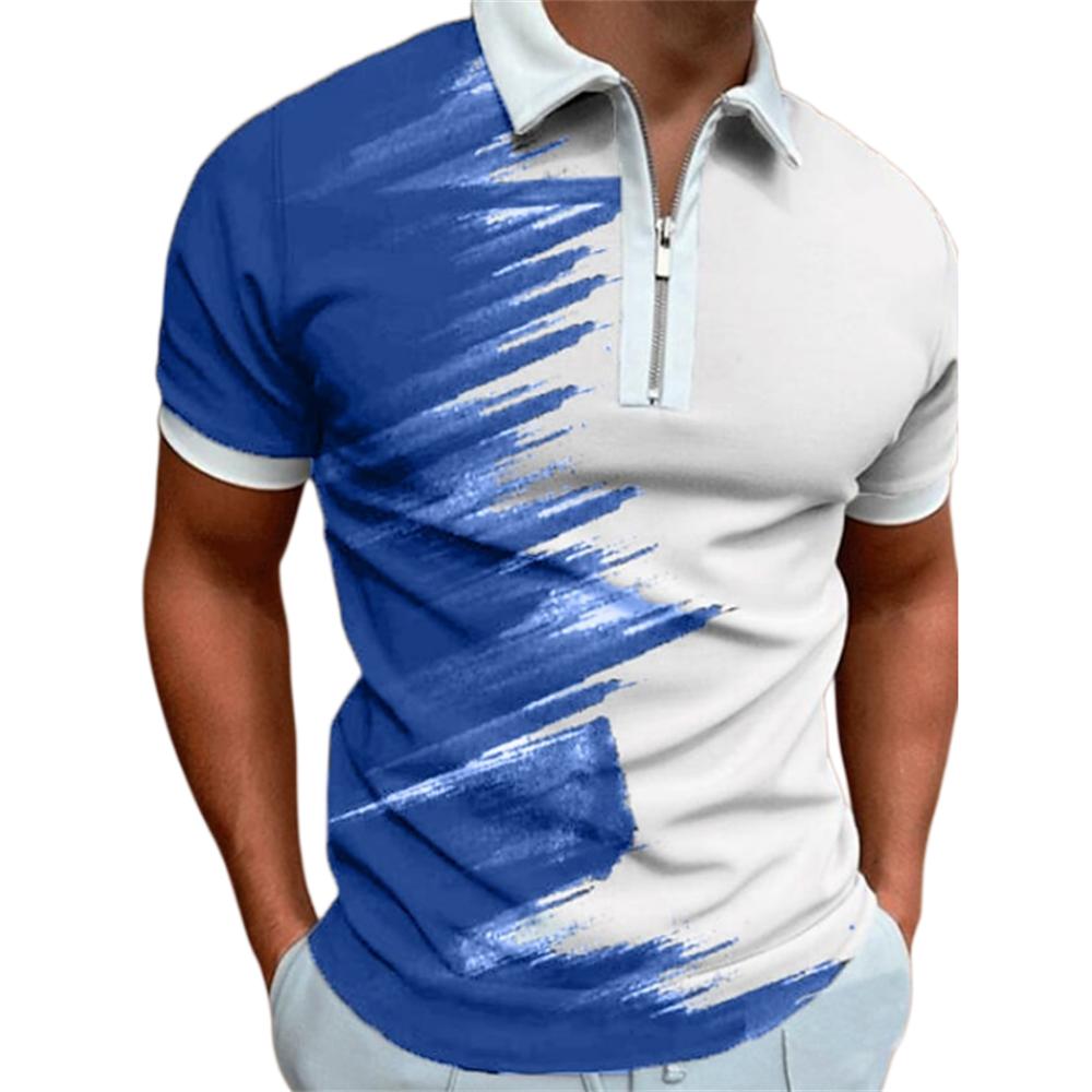 Men's Zipper Summer T-shirt, 3D Abstract Printed Golf Club, Zipper Short Sleeve Top, Fashion Clothing