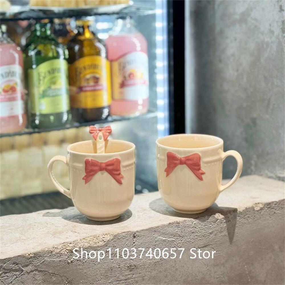 Girl's Heart 3D Bow Ceramic Mug Creative Coffee Cup Girl's Gift Handheld Exquisite Gift