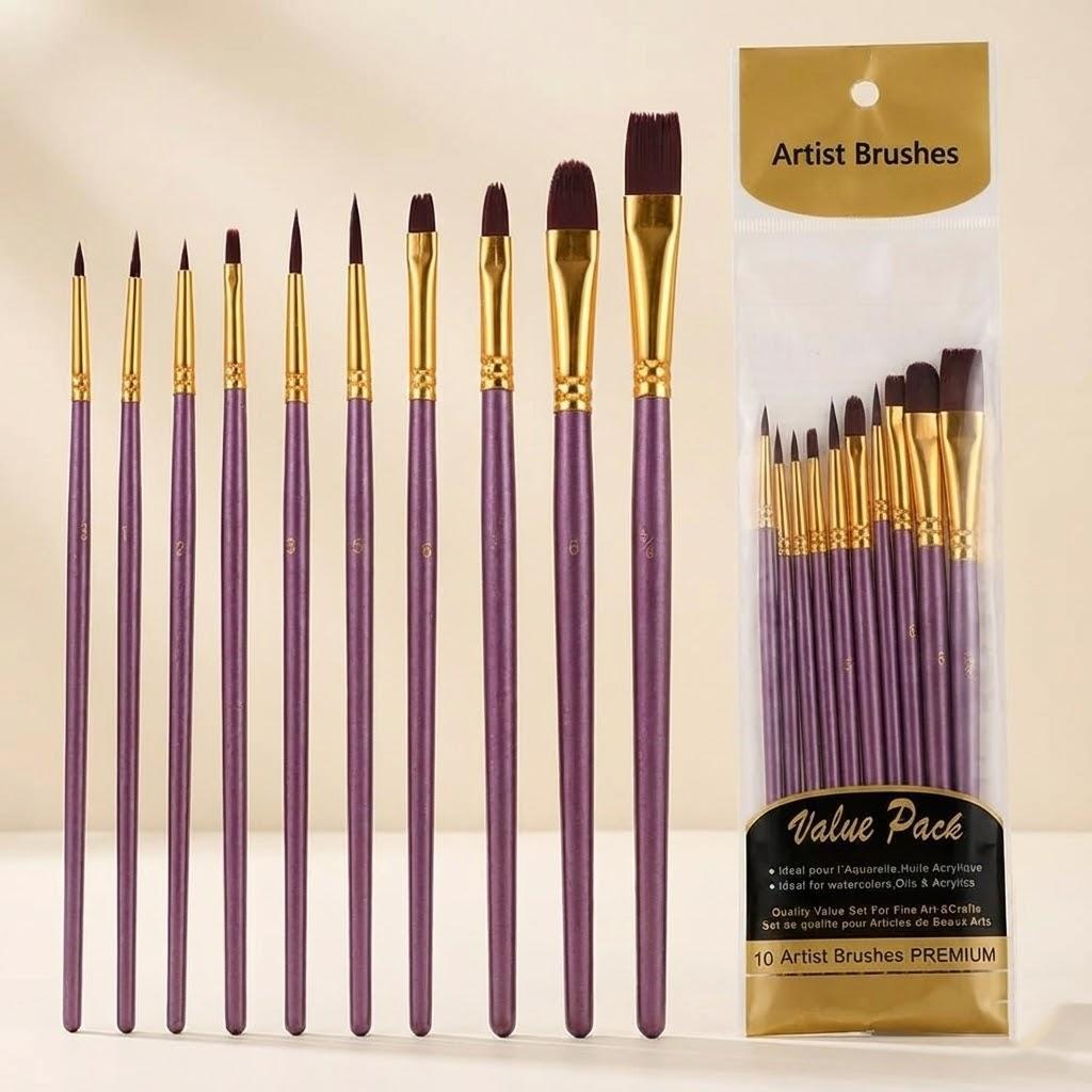 10Pcs Set High Quality Nylon Hair Painting Brushes Watercolor Gouache DIY Fabric Painting Set Round Tips