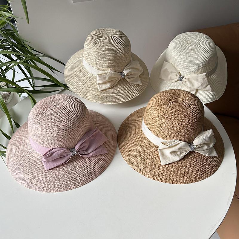 Chic Round Top Wide Brim Sun Hat For Women Japanese Style Bowknot Fisherman Hat Straw Hat Ideal For Spring And Summer